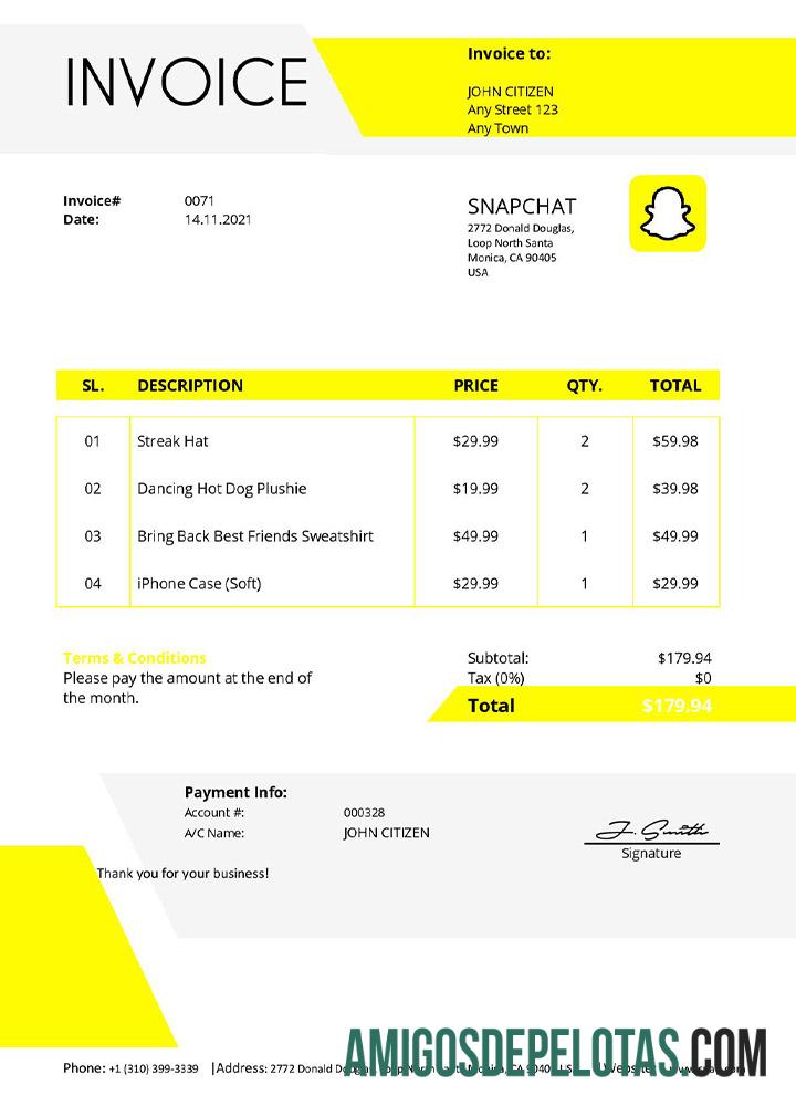 Fatura Snapchat dos EUA baixar para verificação